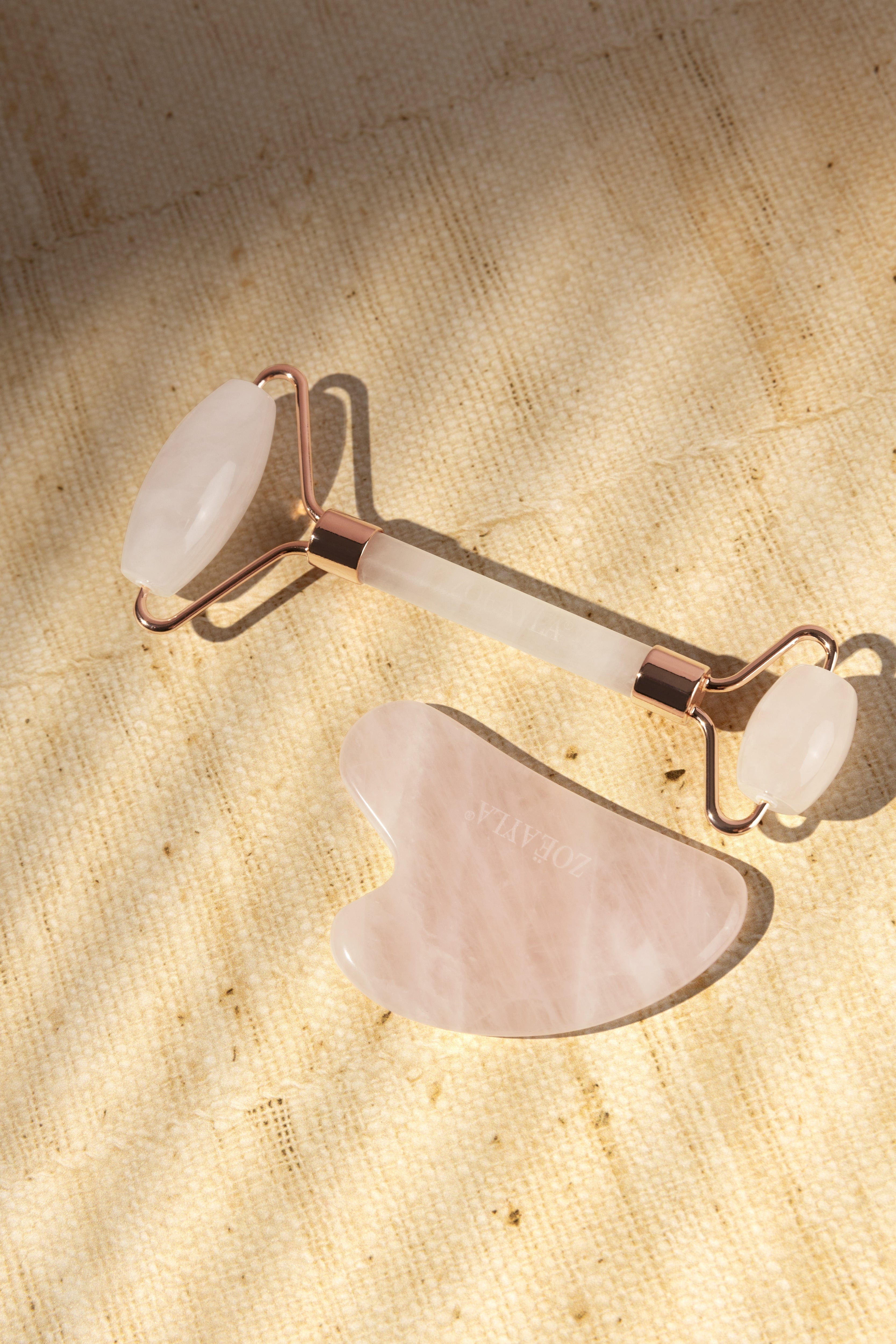 Rose Quartz Gua Sha and Roller Set